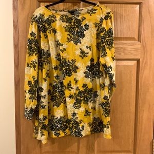 Lane Bryant Mustard Yellow Floral Pattern Knit Top